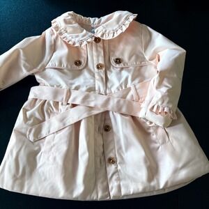 light pink Tahari trench coat Ruffle waist belt size 2T winter warm girly girl